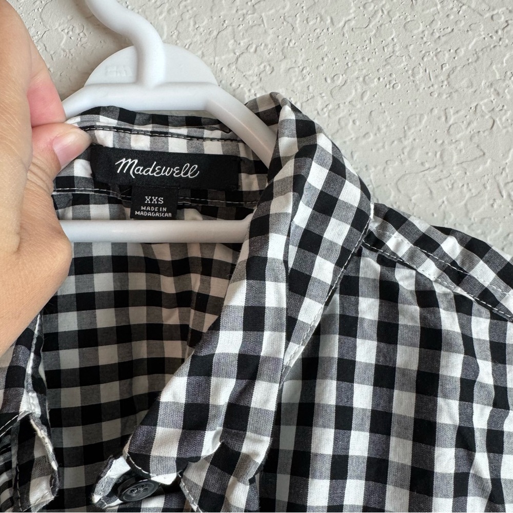 Madewell Oversized Gingham Play Button Down Shirt in Black and White XXS - Picture 5 of 7